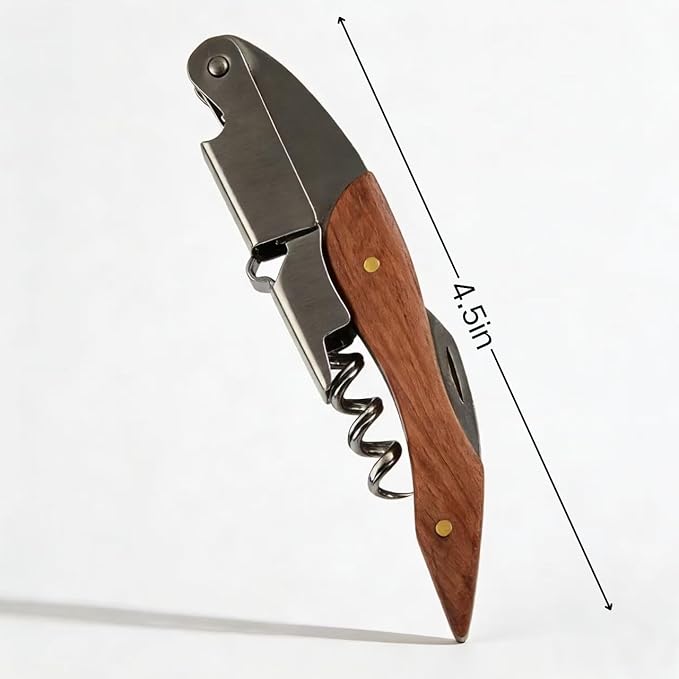 2-piece server corkscrew - a professional wine opener designed specifically for servers and bartenders, featuring a heavy-duty double-hinge design | made of durable stainless steel (brass)