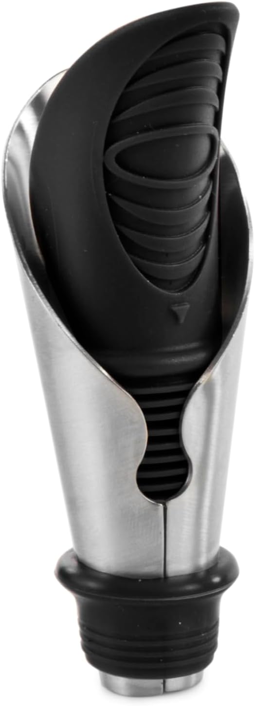 TRUE Duo Wine Pourer and Stopper, Bottle Sealer, Drip Free Pourer, Wine Cork Spout, 2-Piece Design, Silicone and Stainless Steel