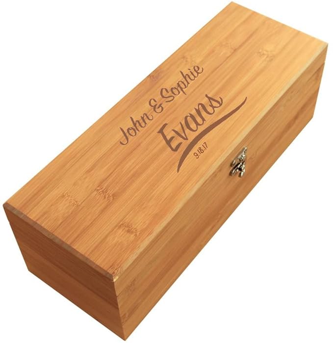 CASE ELEGANCE Premium Monogrammed Bamboo Wine Box Gift Set with Accessories - Luxury Single Bottle Wine Gift Box with Wine Opener, Bottle Opener & Wine Accessories, Wedding Gift Case with Tools