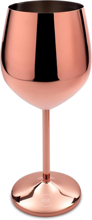 K&K Home Rose Gold Stainless Steel Unbreakable Wine Glasses - 18 oz - Set of 4 Colored, Stemmed Metal Wine Glasses Perfect for Outdoors, Weddings, and Parties
