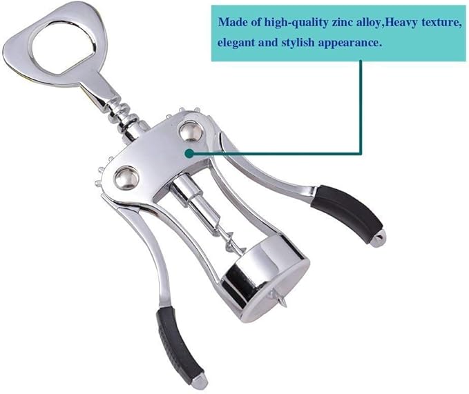 Upraded 2 in 1 Wing Corkscrew with One Pack Wine Bottle Stopper,Multifunctional Corkscrew Wine Cork Opener Bottler Opener Remover for Home, Kitchen,Restaurant,Party and as Gift,Silver