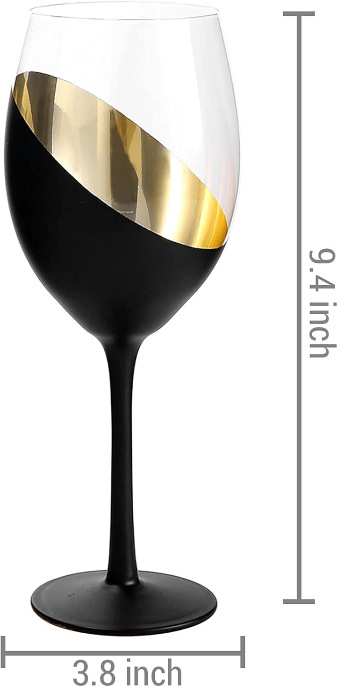 MyGift Wine Glasses Set of 4, Red Wine Glasses 14oz, Modern Matte Black & Gold Stemware, Elegant Bar Cups for Weddings, Holiday Parties and Gifts