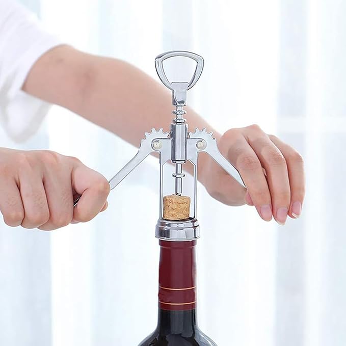 Wine Opener, Zinc Alloy Premium Wing Corkscrew Wine Bottle Opener, Multi-Purpose Opener for Beer and Soft Drinks, Wine Cork Opener with Vacuum Wine Stopper for Wine Enthusiast Waiters-Sleeve Anchors