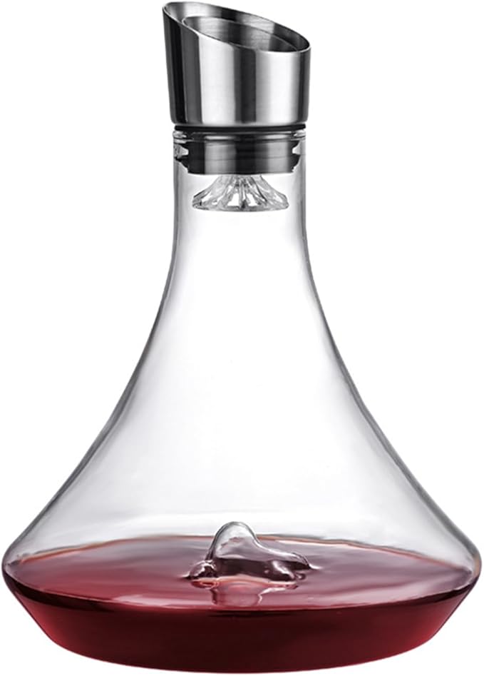 1000ml Glass Wine Decanter, Wine Carafe with Built-in-Aerator, Wine Aerator, Stainless Steel Pourer Lid, Filter, Wine Hand-held Aerator