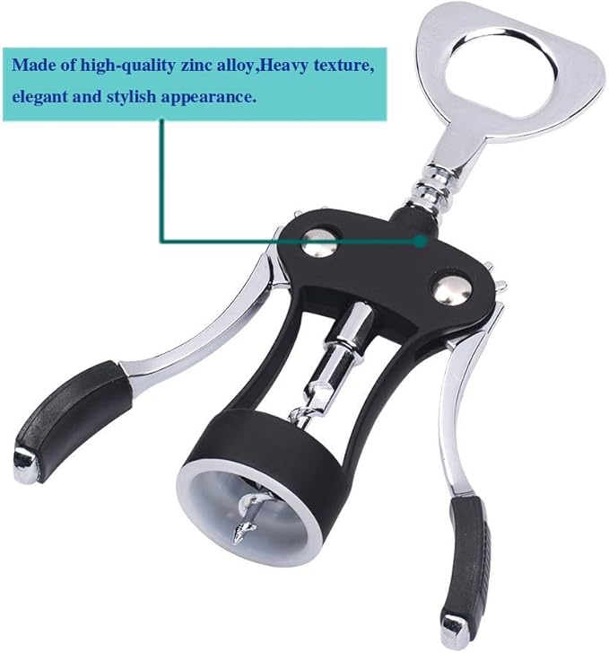 Wing Corkscrew,Ilyever Premium Wine Opener with Bottle Stopper,Multifunctional Corkscrew Wine Cork Opener Bottler Opener Remover for Home, Kitchen,Restaurant,Party and as Gift,Black