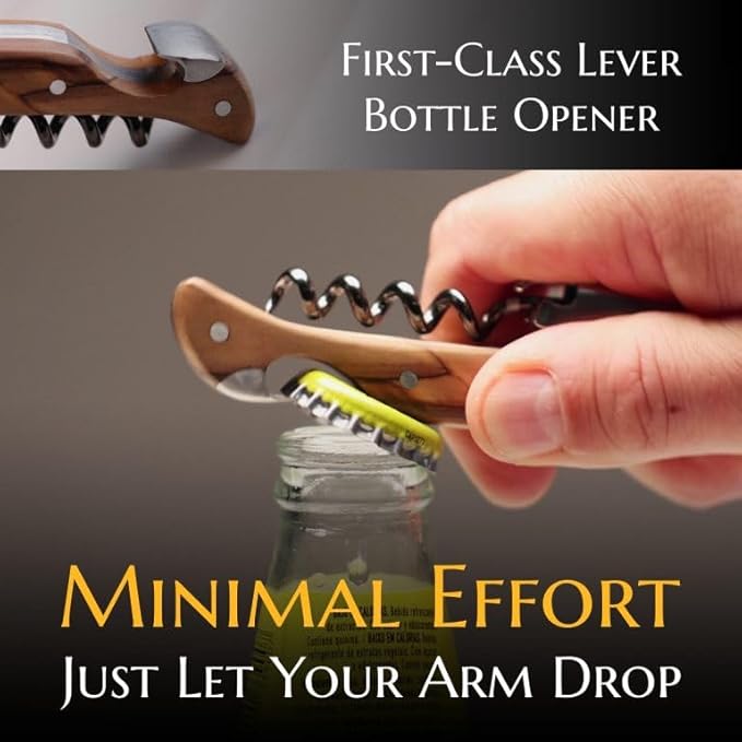 Corkscrew for Professionals FALCORK® 144 – Agility – One-Step Lever, Marked Helix and Generous Handle in Smooth Olive Natural Wood for Safe, Intensive Uncorking in Hospitality – Plastic-Free