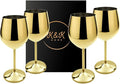 K&K Home Gold Stainless Steel Unbreakable Wine Glasses - 18 oz - Set of 4 Colored, Stemmed Metal Wine Glasses Perfect for Outdoors, Weddings, and Parties