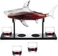 Wine Decanters 1000ml Sharks Whiskey Decanter Set with 4 Glasses & Wood Stand Glass Liquor Decanter For Whiskey, Scotch, Bourbon Vodka (Decanter Set)