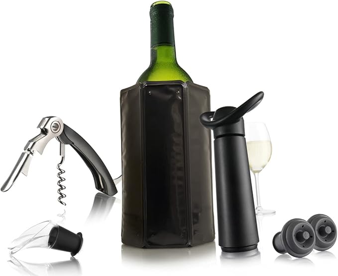 Vacu Vin Wine Saver Pump with 2 x Vacuum Bottle Stoppers - Black (Wine Essentials Kit), standard (68891606-USA)