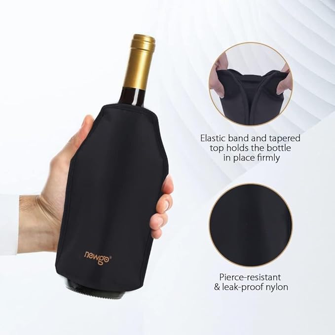 NEWGO Wine Cooler Sleeve Reusable Wine Bottle Cooler Flexible Wine Ice Pack Sleeve Keep Wine Cool and Refreshing for Standard Size Bottles for Red Wine, White Wine & Champagne - Black