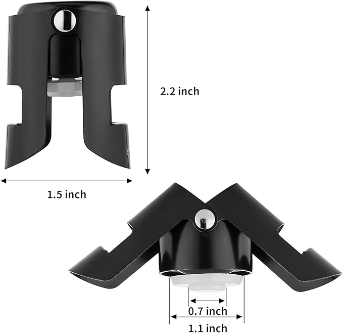OWO Champagne Bottle Stoppers Stainless Steel, Reusable Champagne Cork & Saver Stopper, Leak Proof Prosecco & Sparkling Wine Plug, Bubble Retention Protection （Black, 3 Pack）