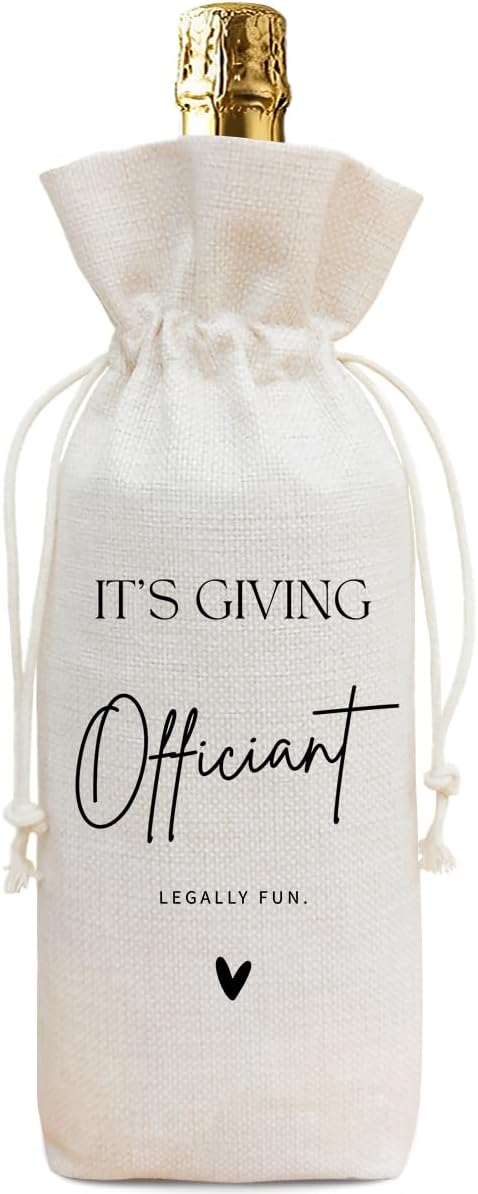 Buildinest Wedding Officiant Gift, Officiant Wine Bottle Gift Bags, Wedding Party Gifts for Officiant Bridal Party Wedding Thank You Gifts Reusable Linen Ceremony Gift Bag-A16