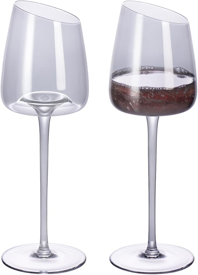 KAMMAK Wine Glasses Set of 2, 9.47 oz Hand Blown Crystal Bordeaux Wine Glasses, Thin Rim & Long Stem, Perfect for Red & White, Daily Use, Wedding or Birthday Gift with Gift Box, XH-H240 Gray