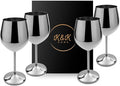 K&K Home Silver Stainless Steel Unbreakable Wine Glasses - 18 oz - Set of 4 Colored, Stemmed Metal Wine Glasses Perfect for Outdoors, Weddings, and Parties