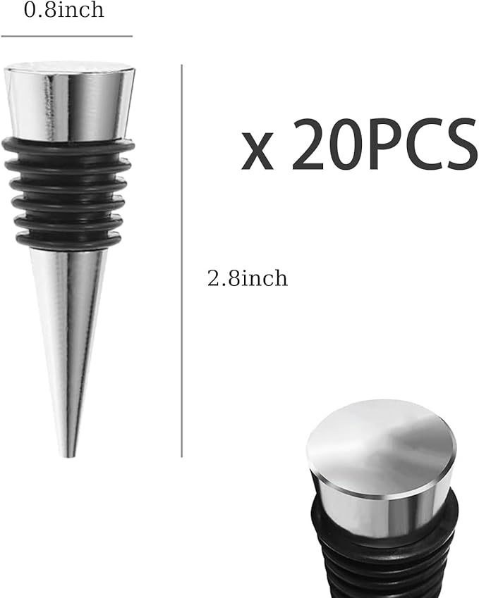 20 Pcs Wine Bottle Stopper Set Kit, Resin Wine Bottle Stoppers Molds Set Accessories, Wine Stoppers for Silicone Mold Epoxy Resin (Alloy Silver)