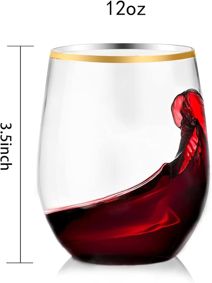 SUT 32 Pack 12oz Gold Rimmed Plastic Wine Glasses Stemless, Disposable Wine Cups with Premium Quality, Reusable, Unbreakable, Crystal, Shatterproof and BPA-Free, Perfect for Party, Wedding, Picnic