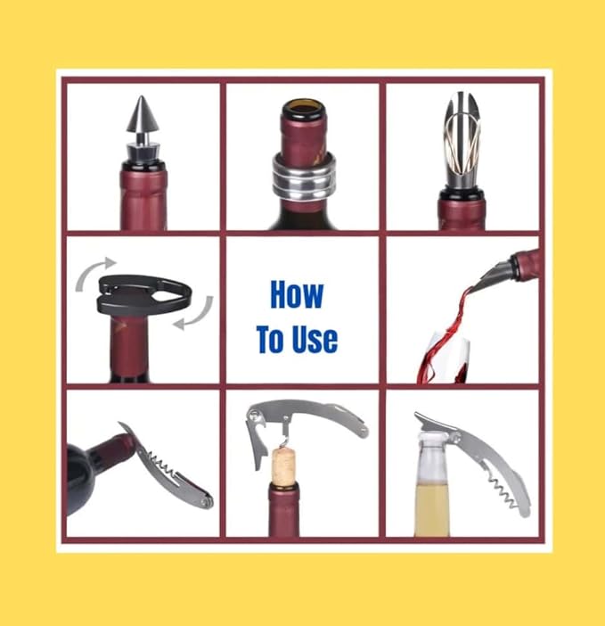GOODHOY-Wine Accessories Gift Set in Bottle-Shaped Case, 5-Piece Premium Wine Opener Kit with Corkscrew, Stopper, Pourer, Drip Ring & Foil Cutter — Gift-Ready Box with a Real Bow