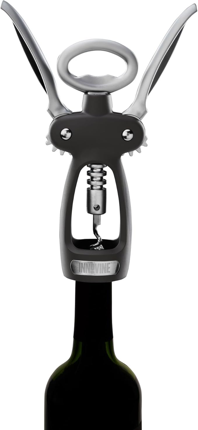 Innovine Winged Corkscrew Wine Opener, Multi-Purpose Bottle Opener for Beers and Soft Drinks, Stainless Steel with Ergonomic Wing Handle, for Bartenders, Home Bar, Kitchen, Restaurant, Graphite