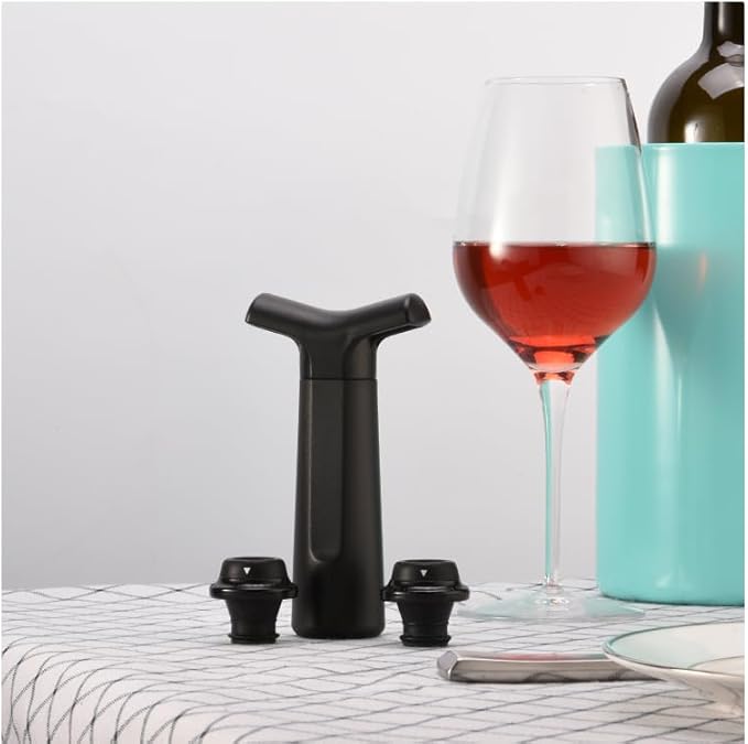 Red wine vacuum preservation pump set (including 4 wine stoppers with date plates) - pump stopper separation design, efficient oxygen pumping, food grade material, essential for wine preservation