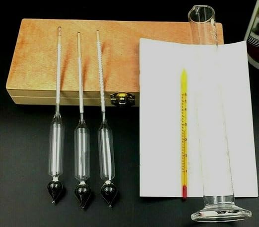 5 Pieces Alcoholmeter Accurate Alcohol Hydrometer Kit 0-100% ABV, for Spirits Whiskey Moonshine Distilling Liquor Testing with Glass Test Jar Wooden Storage Box (Wooden Box)
