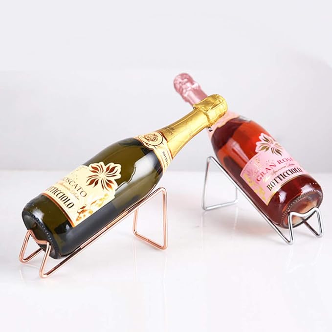 2Pieces Simple design Wine Rack, Metal Wine Rack , Free Standing Countertop Wine Holder, Geometric Design for Table Top Wine Bottle Storage Rack,Perfect Wine Holder Stand (Rose Gold)