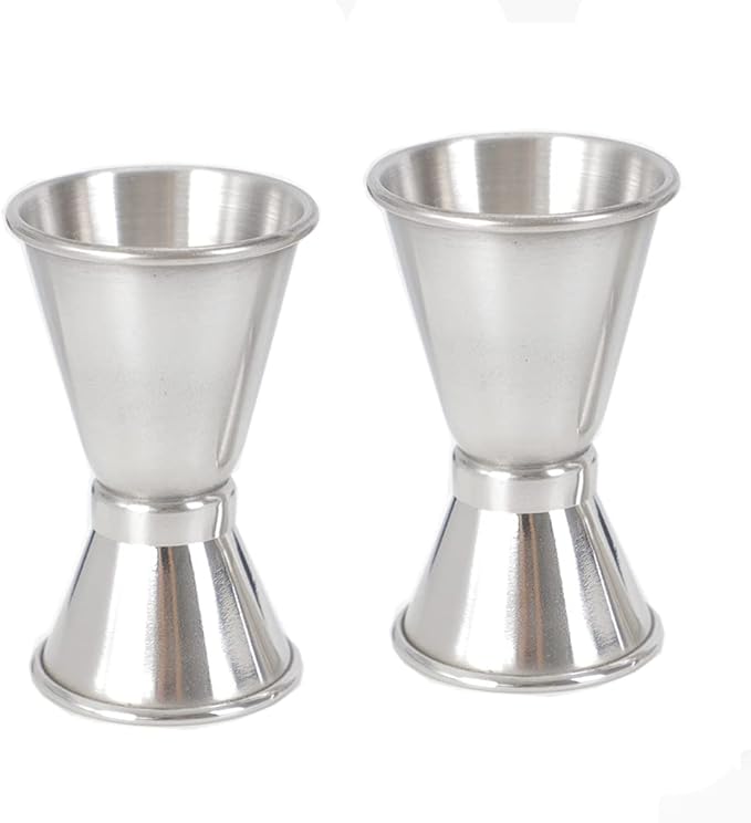 2Pcs Double Cocktail Jigger 0.5 Ounce /1 Ounce Stainless Steel Measuring Cup Tool for Bar, Restaurant or Home Use, Silver