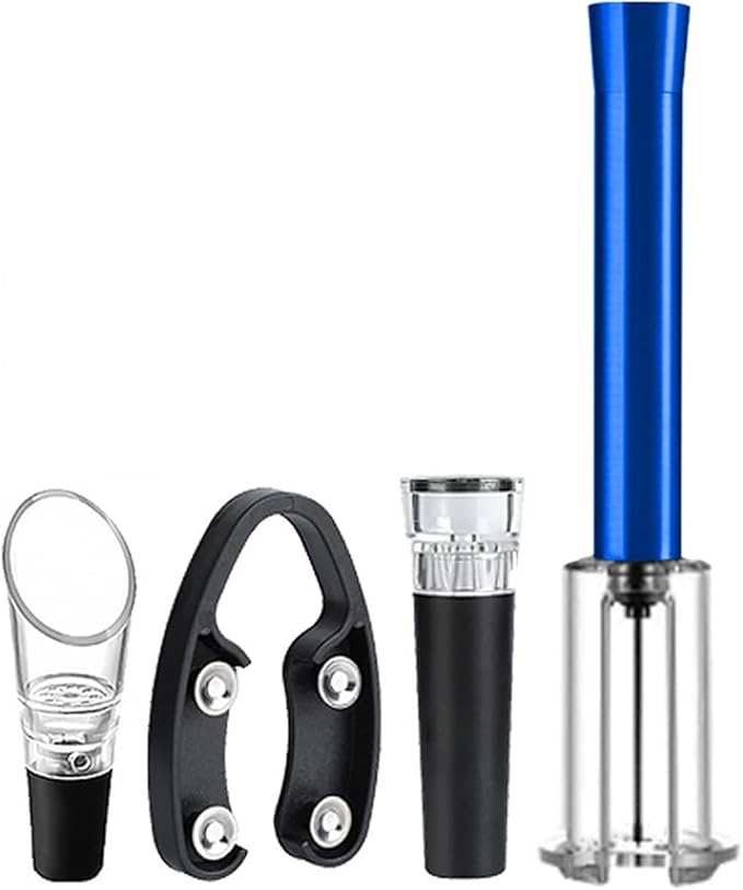 4-in-1 Professional Bar Tool Set - Aluminum Alloy Bottle Opener with Air Pump, Foil Cutter & Vacuum Stopper, Durable Wine Accessories for Home & Parties Blue