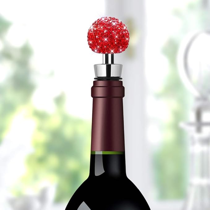 Soleebee Bling Decorative Wine Stoppers,Wine Bottle Stopper with Crystal Rhinestone, Beverage Bottle Stoppers for Gifts, Bar, Holiday Party, Wedding (Red)