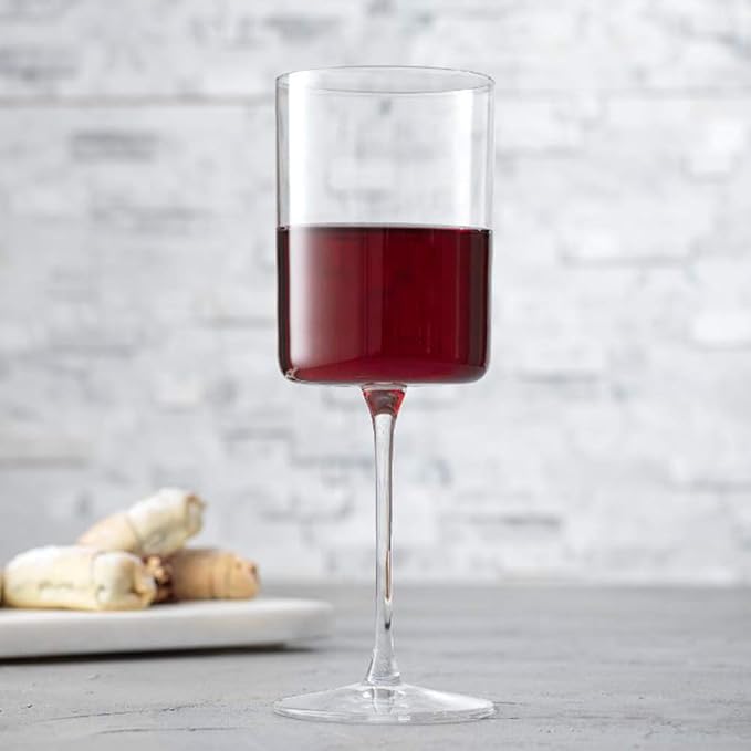 JoyJolt Claire 14oz Red Wine Glass Set, Large Wine Glasses Set of 2, Elegant Crystal Wide Rim Stemware, Modern Glasses with Stem, Made in Europe Stemmed Glassware for Unique Gifts