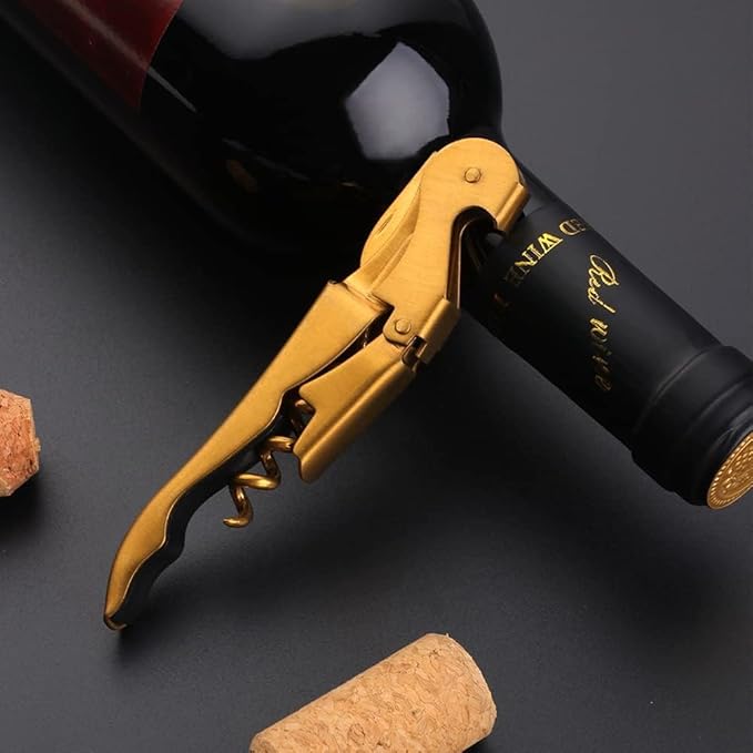 Buyer Star Gold Manual Wine Opener Stainless Steel Waiters Corkscrew with Foil Cutter & Bottle Opener, Double Hinged Wine Key for Servers & Bartenders, 2 Piece