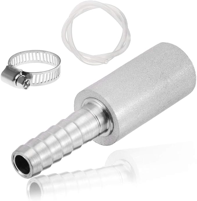 0.5 Micron Diffusion Stone 1/4" Barb Stainless Steel Aeration Stone Carbonater Stone with 3.3 Ft Silicon Hose Tubing 1 Pcs Beer Clamp for Homebrew Wine Beer