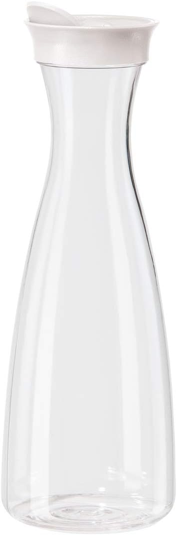 OGGI Clear Carafe w/Flip Open Lid - Ideal Juice Bottle, Clear Pitcher with Lid, Tea Pitcher, Water Carafe, 1.6 Lt(54Oz), White