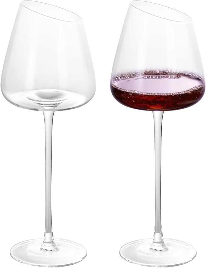 KAMMAK Wine Glasses Set of 2, 16.06 oz Hand Blown Crystal Bordeaux Wine Glasses, Thin Rim & Long Stem, Perfect for Red & White, Daily Use, Wedding or Birthday Gift with Gift Box, XH-H280 Matte