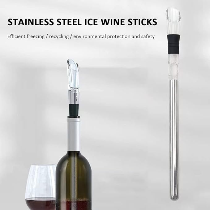 Wine Chiller Stick, 3 in 1 Wine Cooler Stick with Wine Pourer Stainless Steel Red Wine Bottle Cooler Chiller Stick Container Freezer for Evening Picnic, Party, Celebration Gifts Champagne Chiller