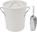Round Ice Bucket with Ice Shovel, Bar Ice Tub Beer Chiller Bin, Double Wall Galvanized Sheet and Plastic Wine Storage Tub with Handle and Lid for Home Bar Party Use (White)
