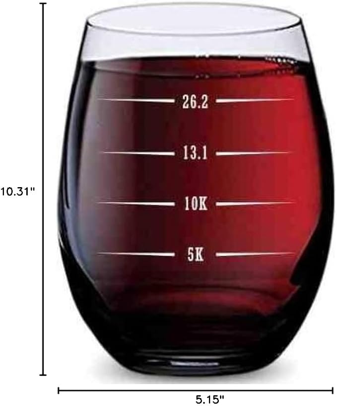 GSM Brands Stemless Wine Glass for Runners (5K, 10K, 13.1, 26.2 Measurements) Made of Unbreakable Tritan Plastic and Dishwasher Safe - 16 ounces
