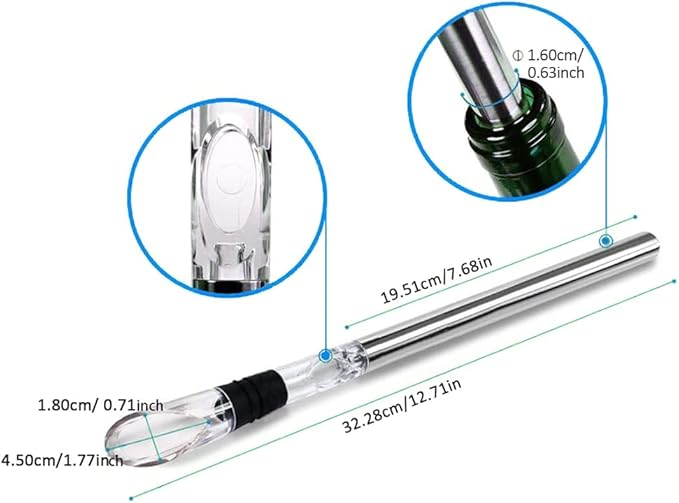 Wine Chiller Stick, 3 in 1 Wine Cooler Stick with Wine Pourer Stainless Steel Red Wine Bottle Cooler Chiller Stick Container Freezer for Evening Picnic, Party, Celebration Gifts Champagne Chiller
