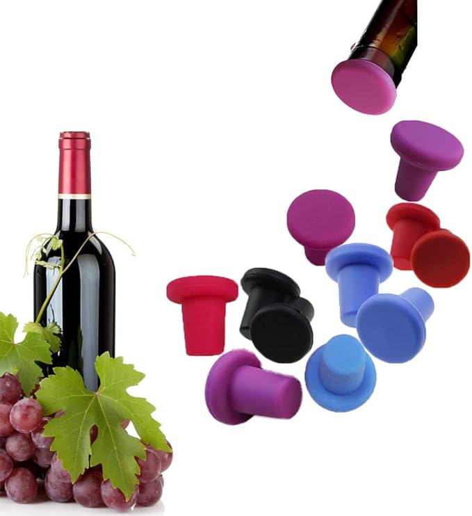 4 Pack Wine Stoppers Sealer Leak Proof Reusable Silicone Corks Beverage Bottle Top Cap Seals Saver for Keeping Fresh Champagne Beer Bordeaux Liquor Bottles Whisky Olive Oil Vinegar Wine Fridge