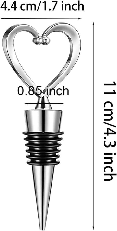 4 Pcs Silver Stainless Steel Love Design Wine Bottle Stoppers, Heart Shape Wine and Beverage Bottle Stoppers for Guests