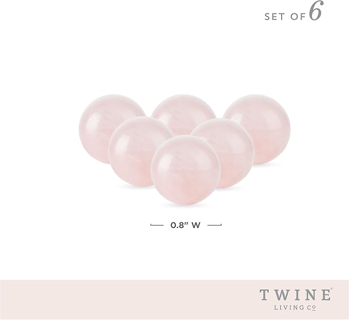 Twine Rose Quartz Wine Gems, Pink Drink Chillers, Real Polished Rose Quartz Stone Spheres, Whiskey Stones, Pink, Set of 6