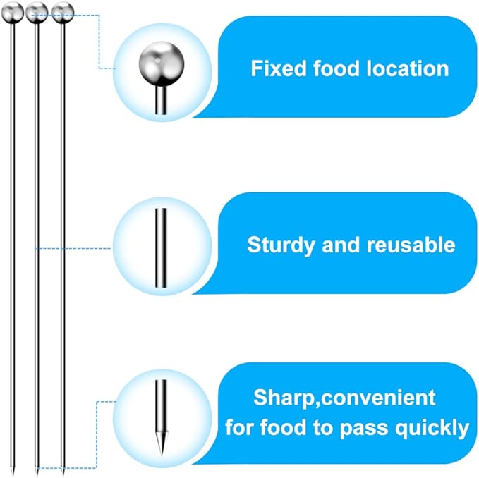 15PCS Long Cocktail Picks for Drinks, Stainless Steel Cocktail Toothpicks, Reusable Cocktail Skewers Garnish Picks, Metal Martini Picks for Olives Appetizers Fruit Bloody Mary (8.2 Inches)