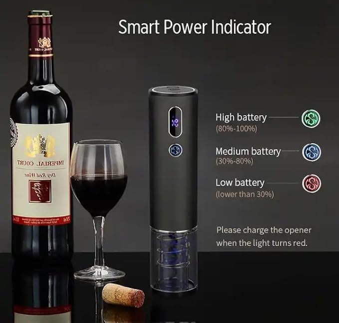 Electric Wine Opener Gift Set with Aerator & Pourer, Foil Cutter, Vacuum Preservation Stopper, Rechargeable, Wine accessories for Home and Bar.