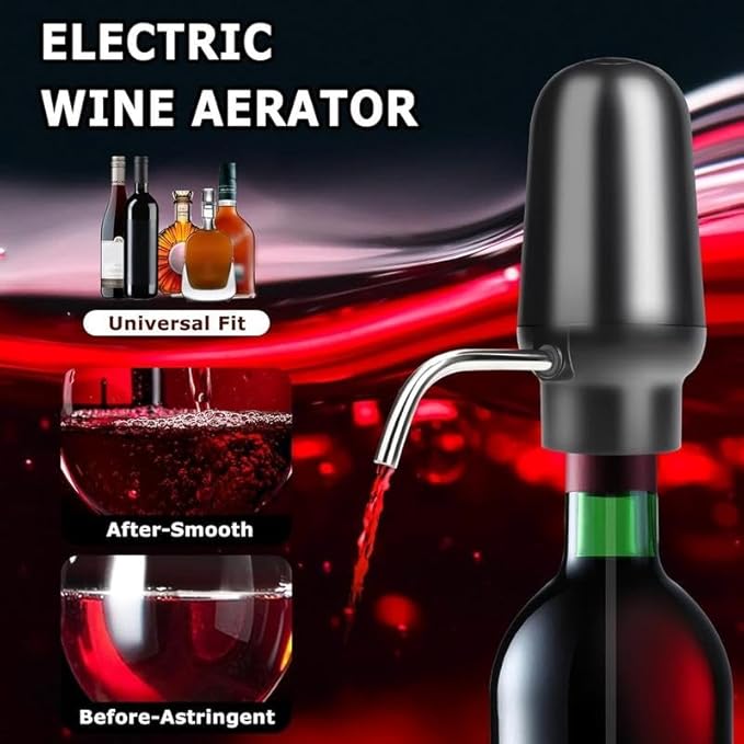 Electric Wine Aerator Wine Pump Dispenser for Wine Bottles Elegant Stainless Steel Design, Rechargeable Gift for Wine Lovers.