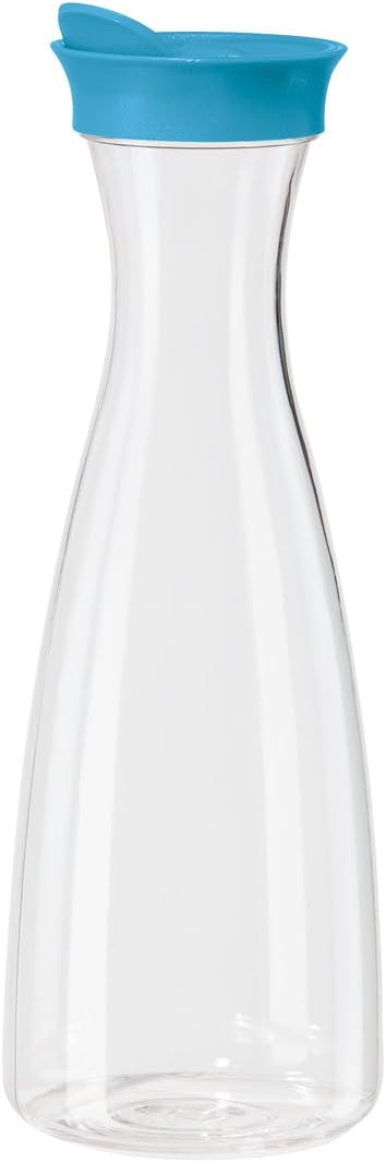 OGGI Clear Carafe w/Flip Open Lid - Ideal Juice Bottle, Clear Pitcher with Lid, Tea Pitcher, Water Carafe, 1.6 Lt(54Oz), Aqua