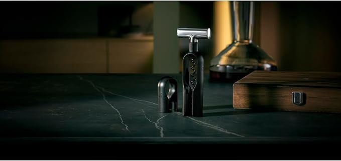 WMF Baric Wine Sommelier Set 3-Piece Corkscrew Set, Wine Accessories, Foil Cutter, Bottle Stopper, in Walnut Wood Box, Black