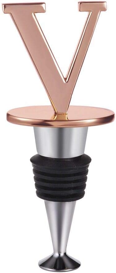 Miicol Prosecco Stopper, Rose Gold Initial Wine Stopper, Personalised Champagne Gift, Funny Kitchen Decor, Letter V