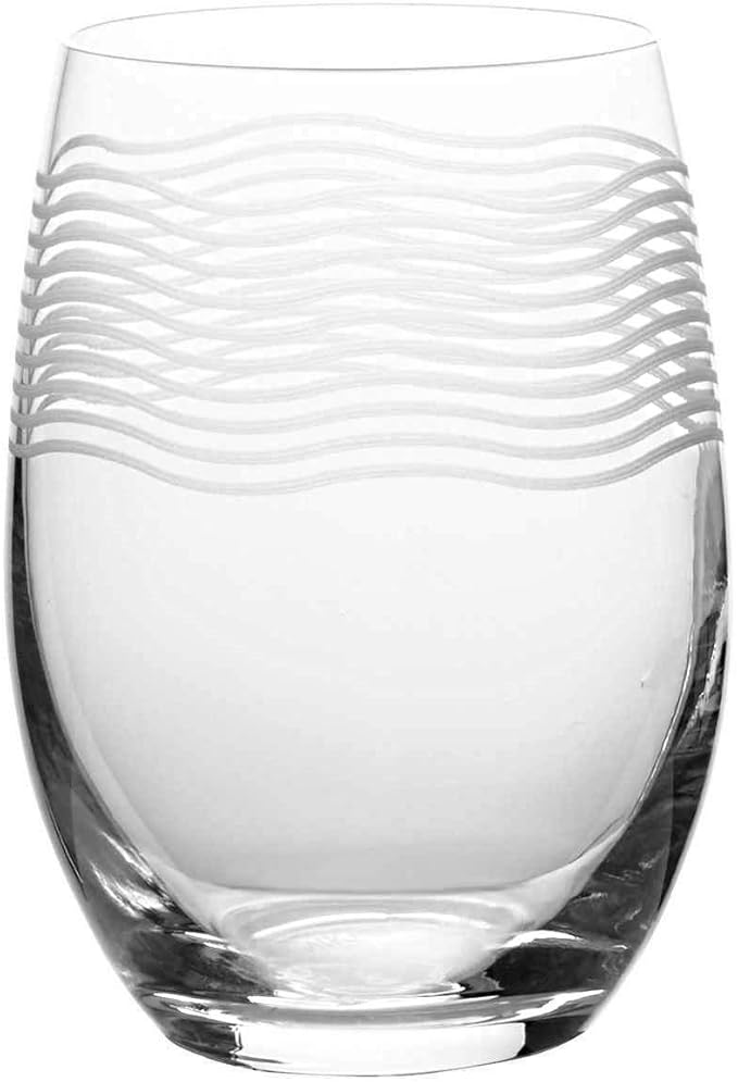 Mikasa Cheers Stemless Etched Wine Glasses, Fine European Lead-Free Crystal, 17-Ounces for Red or White Wine - Set of 6