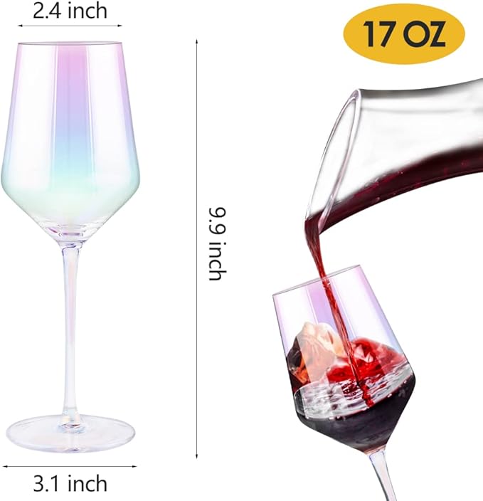 Gutsdoor Iridescent Wine Glass Set Crystal Red Wine Glasses Colored Wine Glasses set of 2 Large 17 Ounce Long stemmed Hand Blown for Wedding, Anniversary, Christmas, Birthday, friendsgiving Gifts