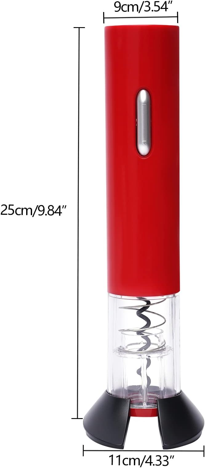 Red Electric Wine Bottle Opener Automatic Electric Wine Opener Battery Power Stainless Steel Wine Bottle Corkscrew with Foil Cutter,3.54 * 9.84inch (Red)