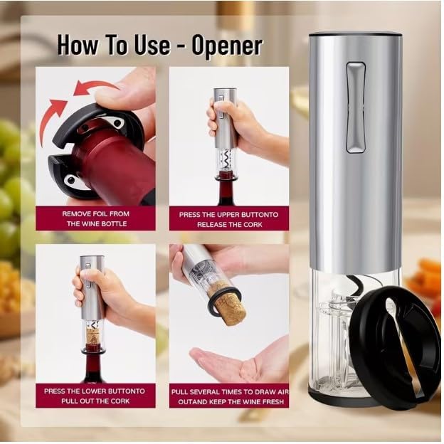Electric Wine Opener Set, USB-C Rechargeable Automatic Corkscrew with Aerator Pourer, Foil Cutter, Vacuum Stopper, Stainless Steel